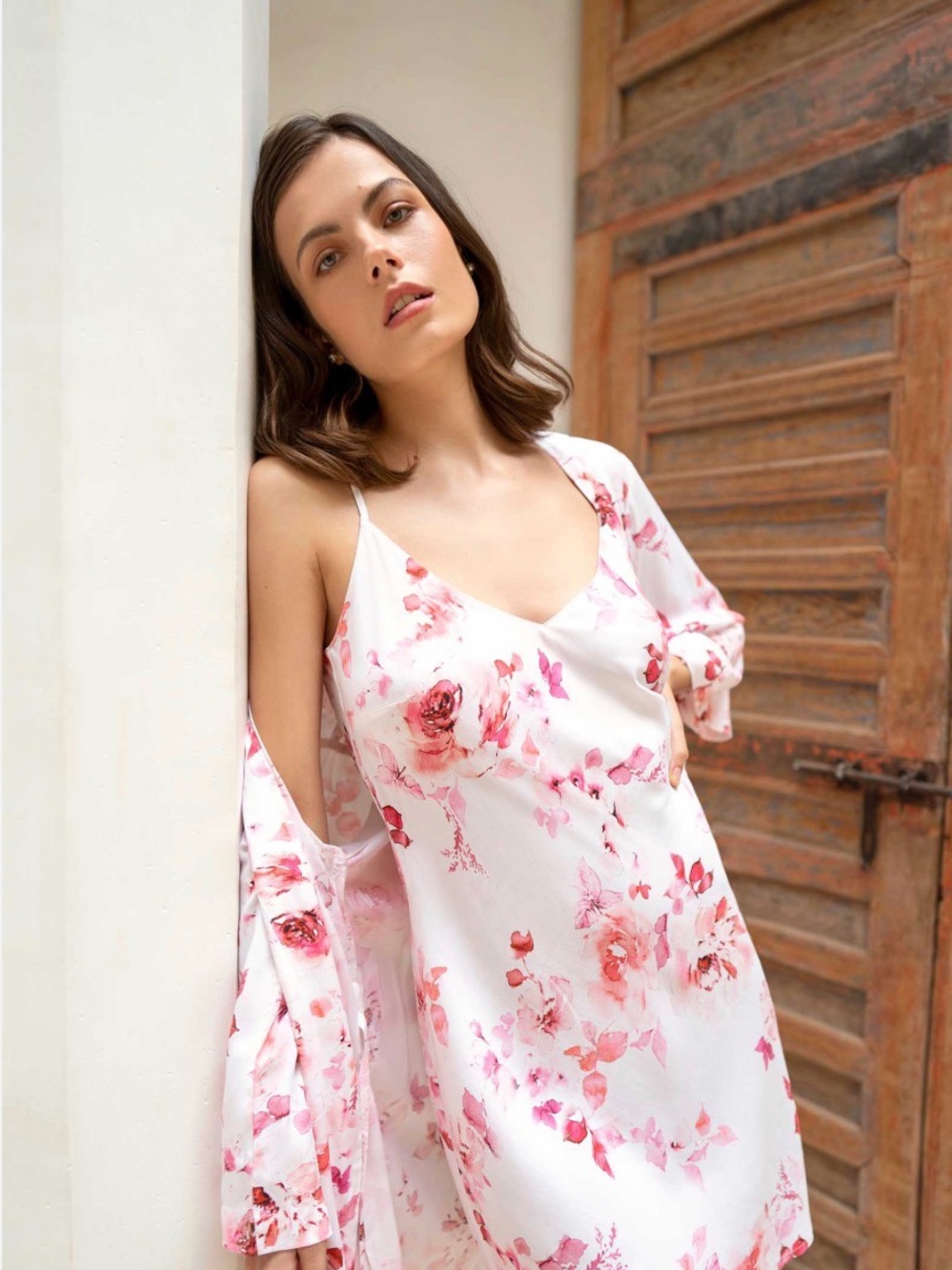 New Floral Satin Slip Dress, Chemise or Night Gown in Pink and White Size XL